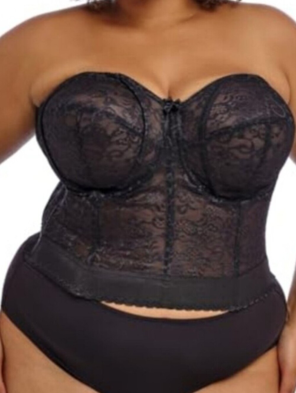 Goddess Plus Size Lace Black Longline Bustier Bra, Sz 48B
